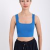 KARE YAKA ASKILI FİTİLLİ CROP SAKS MAVİ