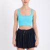 KARE YAKA ASKILI FİTİLLİ CROP TURKUAZ