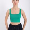 KARE YAKA ASKILI FİTİLLİ CROP YEŞİL